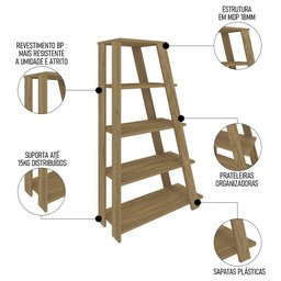 Estante Escada Multiuso Decorativa 5 Prateleiras Stela A06 Olmo - Mpozenato - 3