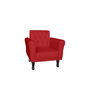 Poltrona Decorativa Classic Couro Vermelho Pés Madeira Ms Decor