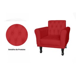 Poltrona Decorativa Classic Couro Vermelho Pés Madeira Ms Decor - 2