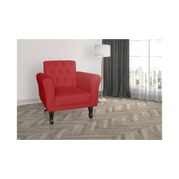 Poltrona Decorativa Classic Couro Vermelho Pés Madeira Ms Decor - 4