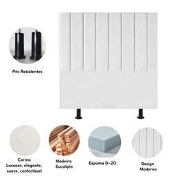 Cabeceira Estofada Cama Solteiro 90cm Lídia Corino e Frame Branco - 4