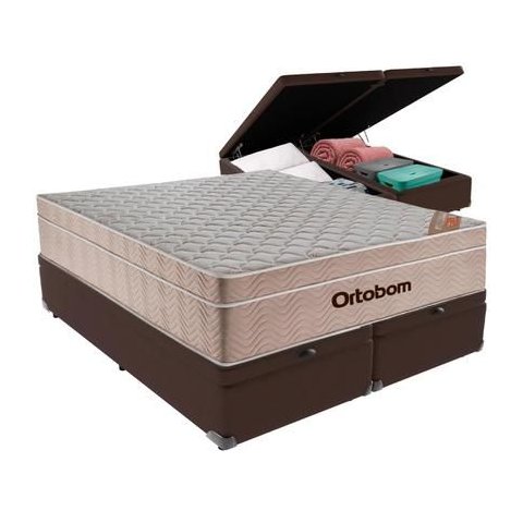 Cama Box Baú Airtech Queen Colchão de Molas Ensacadas Ortobom 158x198x60cm