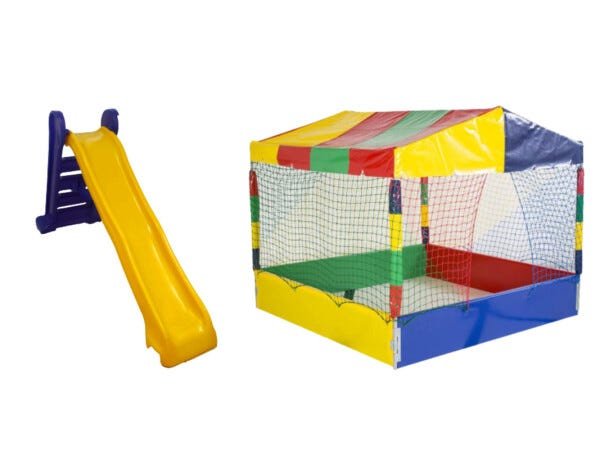 Kit Piscina de Bolinhas 2x2 + Escorregador Grande 4 Degraus Amarelo com Azul - 1