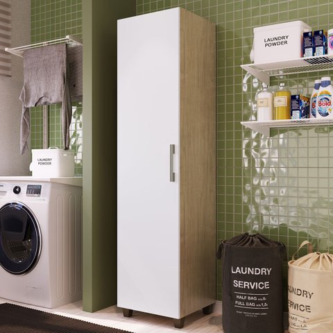 Armário Multiuso 45 x 187cm Lavanderia Nicho 1 Porta MDP Dakar Branco - Clicklar
