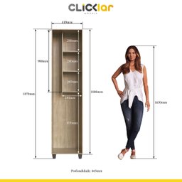 Armário Multiuso 45 x 187cm Lavanderia Nicho 1 Porta MDP Dakar Branco - Clicklar - 3
