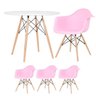 Mesa Redonda Eames 90cm Branco + 3 Cadeiras Eiffel Daw Rosa Claro - 1