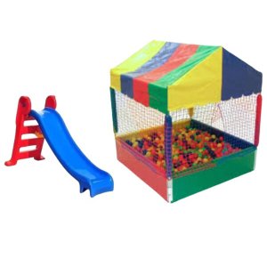 Kit Piscina de Bolinhas 1x1 + Escorregador Médio 3 Degraus Amarelo com Azul