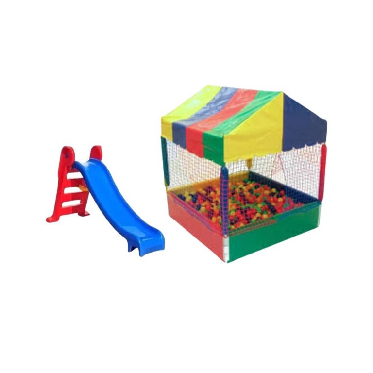 Kit Piscina de Bolinhas 1x1 + Escorregador Médio 3 Degraus Amarelo com Azul