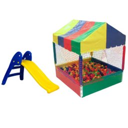 Kit Piscina de Bolinhas 1x1 + Escorregador Baby 2 Degraus Azul com Vermelho - 1
