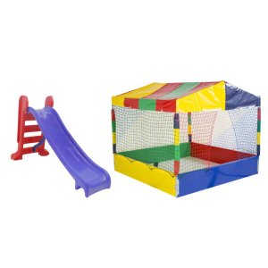 Kit Piscina de Bolinhas 2x2 + Escorregador Médio 3 Degraus Rosa com Roxo