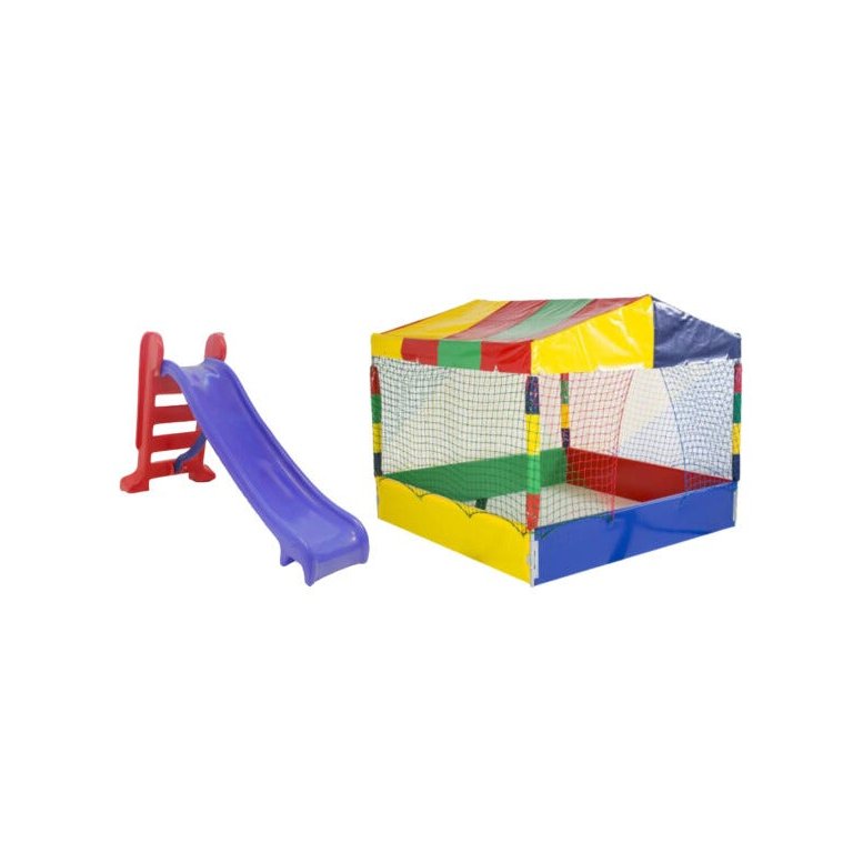 Kit Piscina de Bolinhas 2x2 + Escorregador Médio 3 Degraus Rosa com Roxo Kit Piscina de Bolinhas 2x2 + Escorregador Médio 3 Degraus Rosa com Roxo