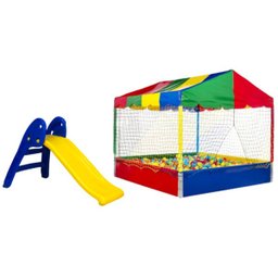 Kit Piscina de Bolinhas 1,5x1,5 + Escorregador Baby 2 Degraus Azul com Vermelho - 1
