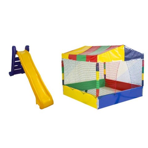 Kit Piscina de Bolinhas 2x2 + Escorregador Grande 4 Degraus Azul com Vermelho
