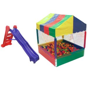 Kit Piscina de Bolinhas 1x1 + Escorregador Grande 4 Degraus Azul com Vermelho