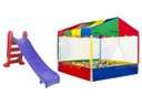 Ver imagem 1 de Kit Piscina de Bolinhas 1,5x1,5 + Escorregador Médio 3 Degraus Amarelo com Azul