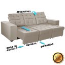 Ver imagem 4 de Sofá 3 Lugares Itália Plus 2,10m Retrátil, Reclinável, com 2 Puffs pés Palito, Bege