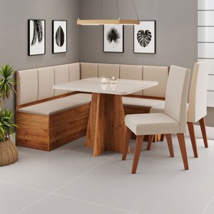 Canto Alemão Gourmet com 2 Cadeiras Mel/blonde/linho Bronze - Viero Móveis