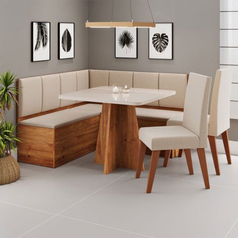 Canto Alemão Gourmet com 2 Cadeiras Mel/blonde/linho Bronze - Viero Móveis