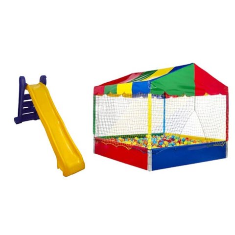 Kit Piscina de Bolinhas 1,5x1,5 + Escorregador Grande 4 Degraus Rosa com Roxo