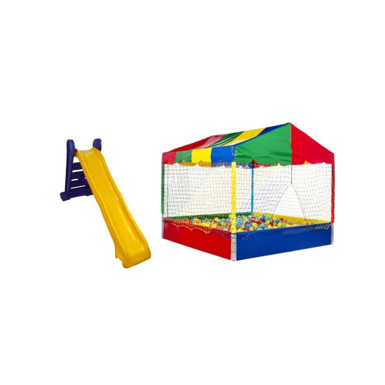 Kit Piscina de Bolinhas 1,5x1,5 + Escorregador Grande 4 Degraus Rosa com Roxo