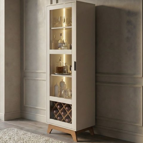 Cristaleira Adega 10 Nichos Led e Espelhos 186,5cm Mirage Cinamomo/off White