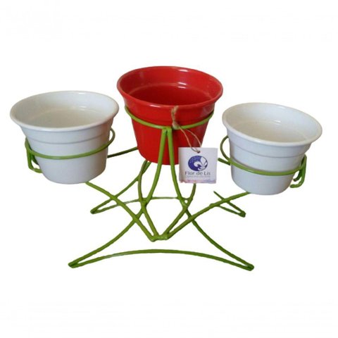 Suporte Ferro de Mesa 3 Vasos - Pequeno - Verde