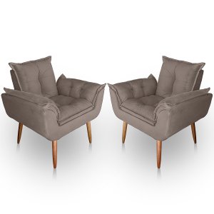 Kit 2 Poltronas Decorativa Paola Pes Palito Capuccino