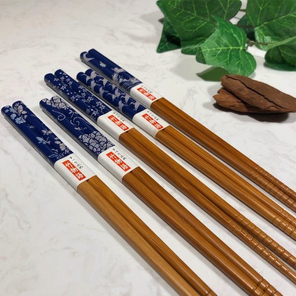 Kit 5 Pares Hashi Florais Azul Marinho Kyoto Yoi Conjunto De Palitos Japoneses Para Sushi Com Caixa - 6