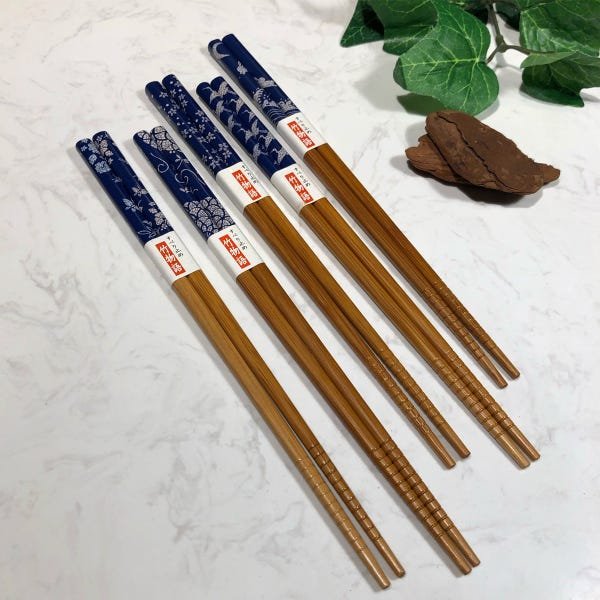 Kit 5 Pares Hashi Bambu Floral Azul Kyoto Talheres Japoneses Pauzinhos De Sushi Yoi - 2