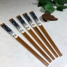 Kit 5 Pares Hashi Bambu Flor De Cerejeira Kyoto Yoi Palitos Japoneses Sushi Azul Marinho - 2