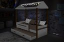 Ver imagem 1 de Cama Casa Infantil Sara Branco/Mel com Cordão de Luzes LED e Cama Auxiliar com 2 colchões