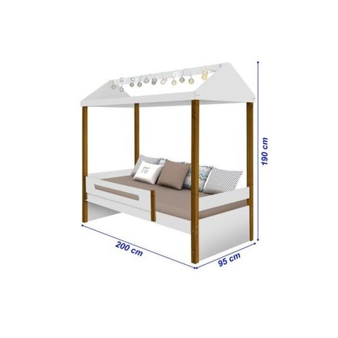 Cama Casa Sara Branco/Mel com Cordão de Luzes LED