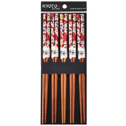 Conjunto De Palitos Japoneses Sushi Bambu Kyoto 5 Pares Hashi Floral Vermelho Yoi - 1