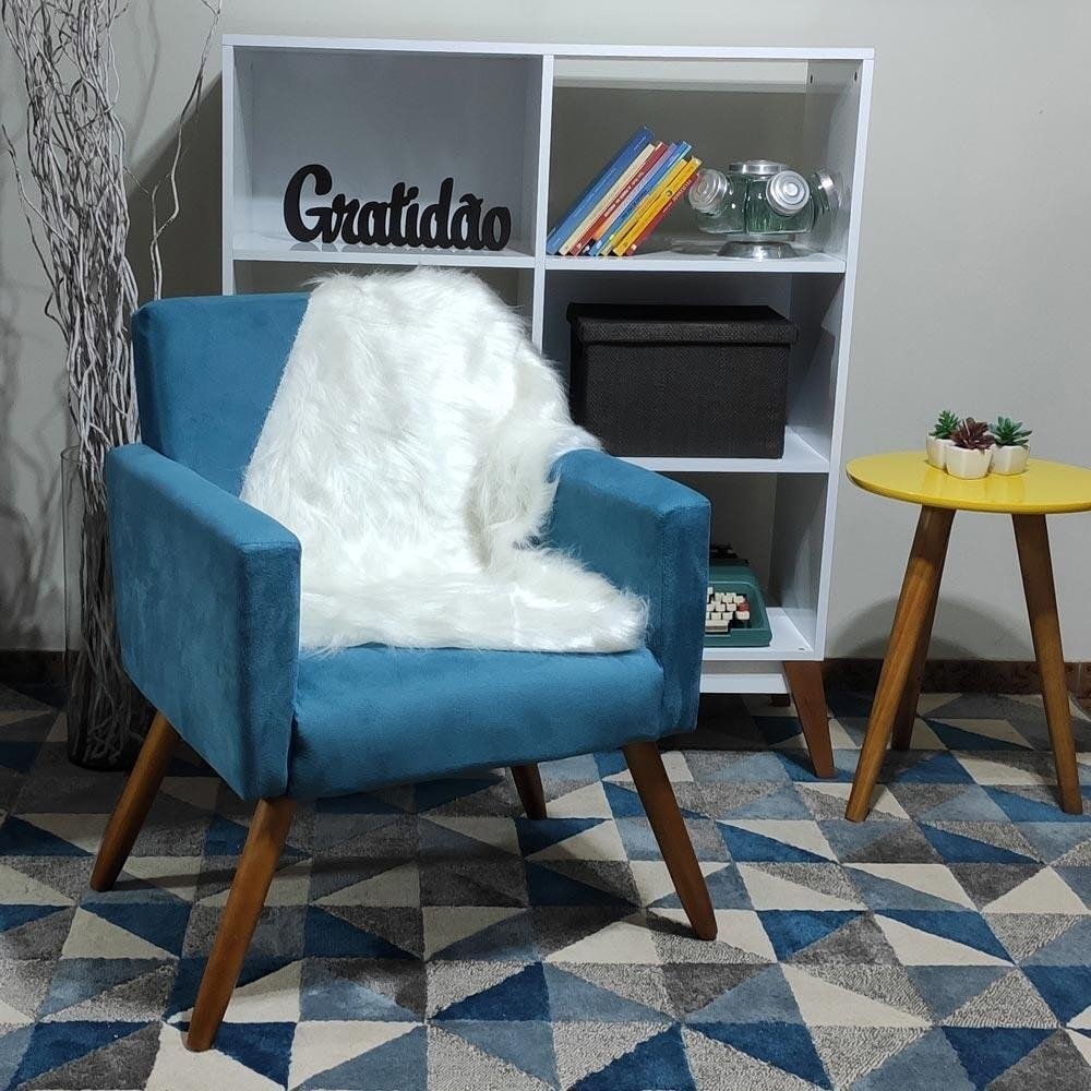 Manta Xale de Pelúcia Pelo Alto Branco Para Sofá/Cadeira Decoração Youtubers 1,00x80cm - 4