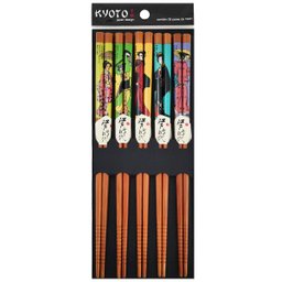 Kit Hashi 5 Pares Pauzinhos Japonês Bambu Modern Gueixas Kyoto Cozinha Oriental Sushi Yoi - 1