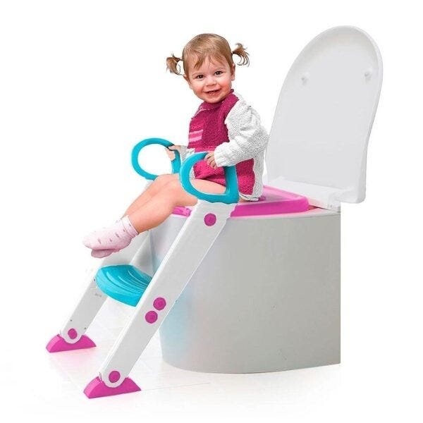 Assento Redutor com Escada Articulável e Celular Infantil Phone Rosa - Buba Baby