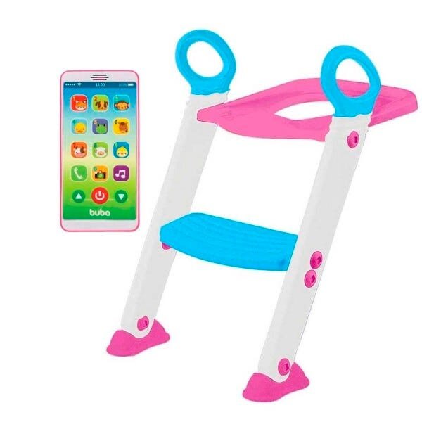 Assento Redutor com Escada Articulável e Celular Infantil Phone Rosa - Buba Baby - 8