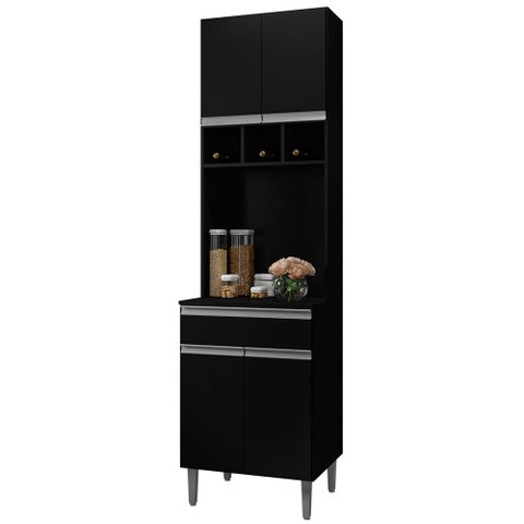 Paneleiro Torre Quente Armário de Cozinha Andréia 04 Portas Preto - Desk Design