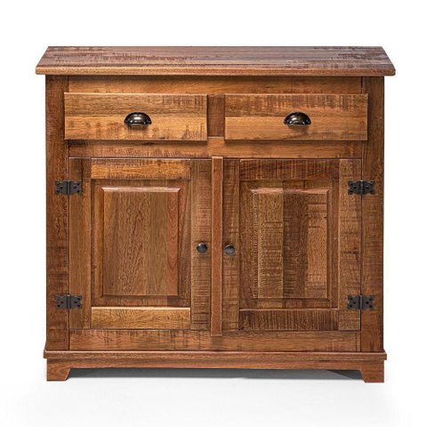 Armário Rústico Decorativo em Madeira Maciça 2 Portas 2 Gavetas - Natural - Bege