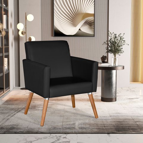 Poltrona Corino Cristal para Sala de Jantar Luxo Recepção:preto Corino