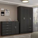 Ver imagem 1 de Guarda-roupa Bella 4 Portas 2 Gavetas com Cômoda 2 Portas 5 Gavetas Preto - Panorama Móveis