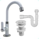 Ver imagem 6 de Kit Torneira Branca Lavatório Banheiro ABS + Válvula Lavatório ABS + Sifão Extensível