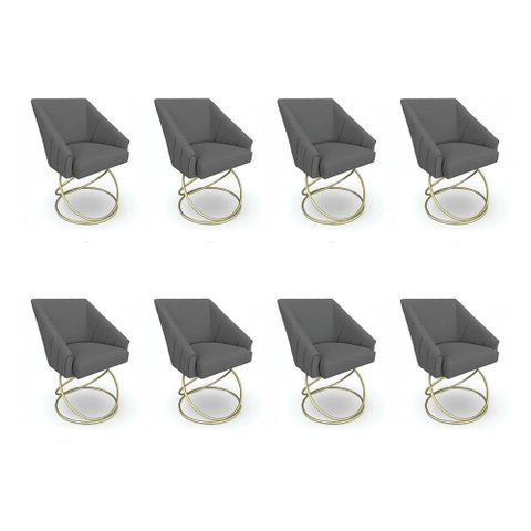 Kit 8 Poltronas Luxo Alana Linho Base Luxo Dourado - Pallazio Cor:Grafite