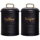 Ver imagem 1 de Kit 2 Latas Porta Condimentos Industrial Pote Açúcar e Café Preto Fosco E Dourado Yoi