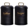 Kit 2 Latas Porta Condimentos Industrial Pote Açúcar e Café Preto Fosco E Dourado Yoi - 1