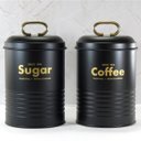 Ver imagem 7 de Kit 2 Latas Porta Condimentos Industrial Pote Açúcar e Café Preto Fosco E Dourado Yoi