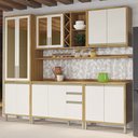 Ver imagem 1 de Armário de Cozinha com Balcão e Tampo 12 Portas 3 Gavetas Pérola 100% Mdf Vidro Reflecta Amêndoa/off
