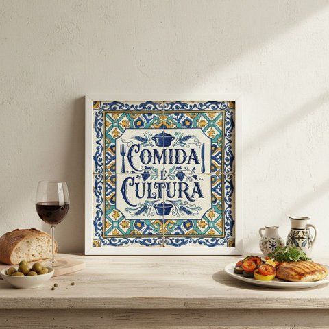 Quadro Estilo Azulejo Comida É Cultura 33x33cm Mold Branca