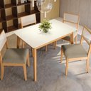Ver imagem 2 de Conjunto Sala de Jantar CSJ447CA Nara 4 Lugares Vidro Madeira Maciça Linho Fendi Kappesberg