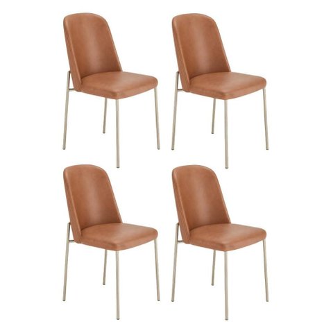 Kit de 4 Cadeiras de Aço Estofada Lucille Champanhe - Caramelo